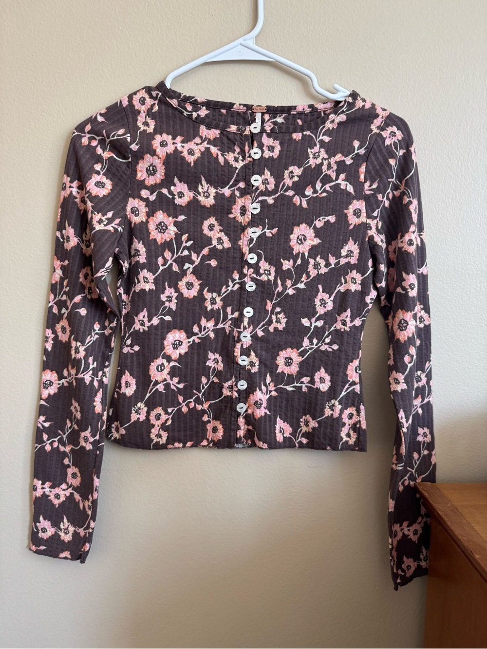 Free People Floral Button Front Blouse Long Boho Long Sleeve Top Women's XS NWT